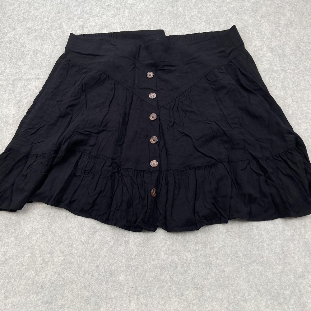Torrid Skirt Womens 1 Black Button Front Ruffle Hem Skater Mini Plus Casual